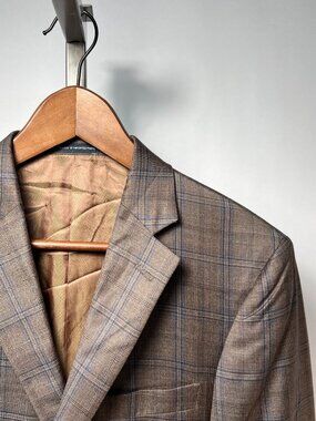 NWT WALTER MORTON 40R Plaid Brown/Blue/Black 2 Btn 97%Wool/3%Cashmere Blazer